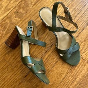 Talbots Bettie Cross Strap Leather Sandal Green